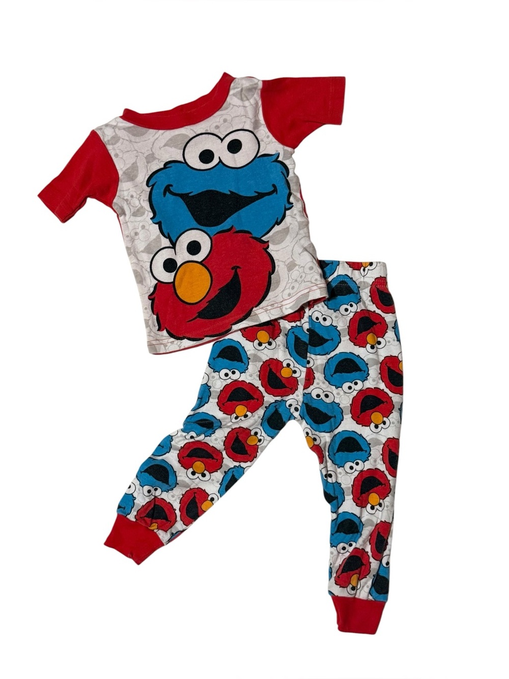 Y2K Character Sesame Street Elmo Cookie Monster Pajama Set 2 Piece Kids 24M